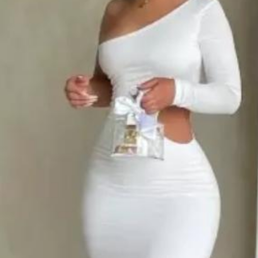 Ankle length one shoulder dress in black and white